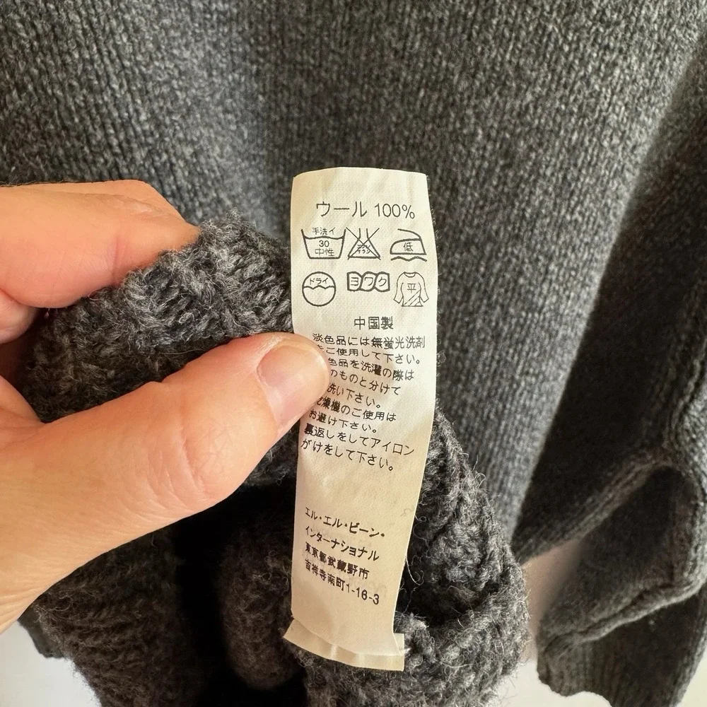 L.L. Bean Vintage Mens Lambswool Henley‎ Sweater XL Gray Thick Fisherman